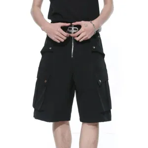 Men's Shorts Summer New Solid Color Half Zipper Four Button Pocket Decoration Simple Fashion Trend Cargo Pants 9C5153