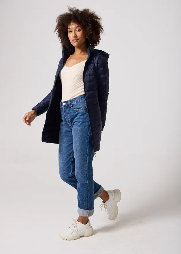 Navy Duck Down Puffer Coat