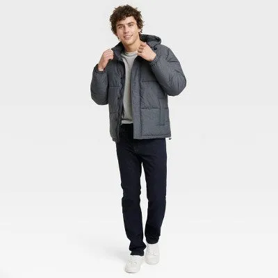 New - Men's Solid Midweight Puffer Jacket - Goodfellow & Co Heathered Gray S