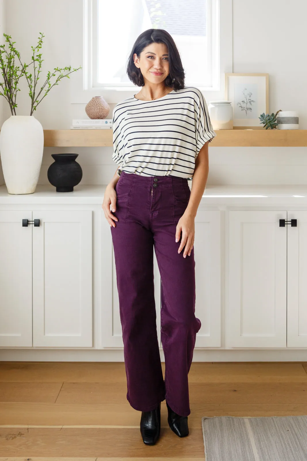 Petunia High Rise Wide Leg Jeans in Plum - MICA Denim