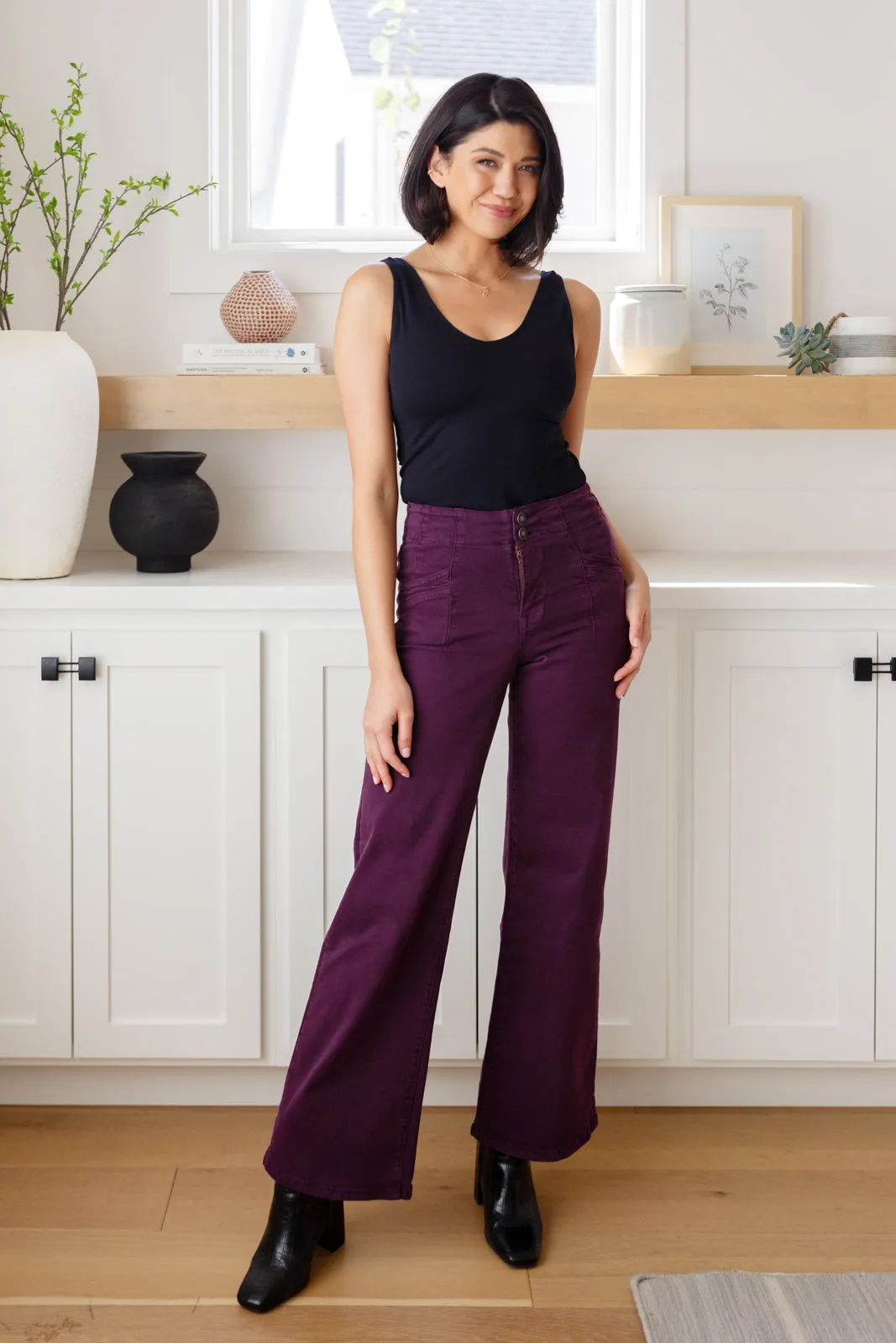 Petunia High Rise Wide Leg Jeans in Plum - MICA Denim