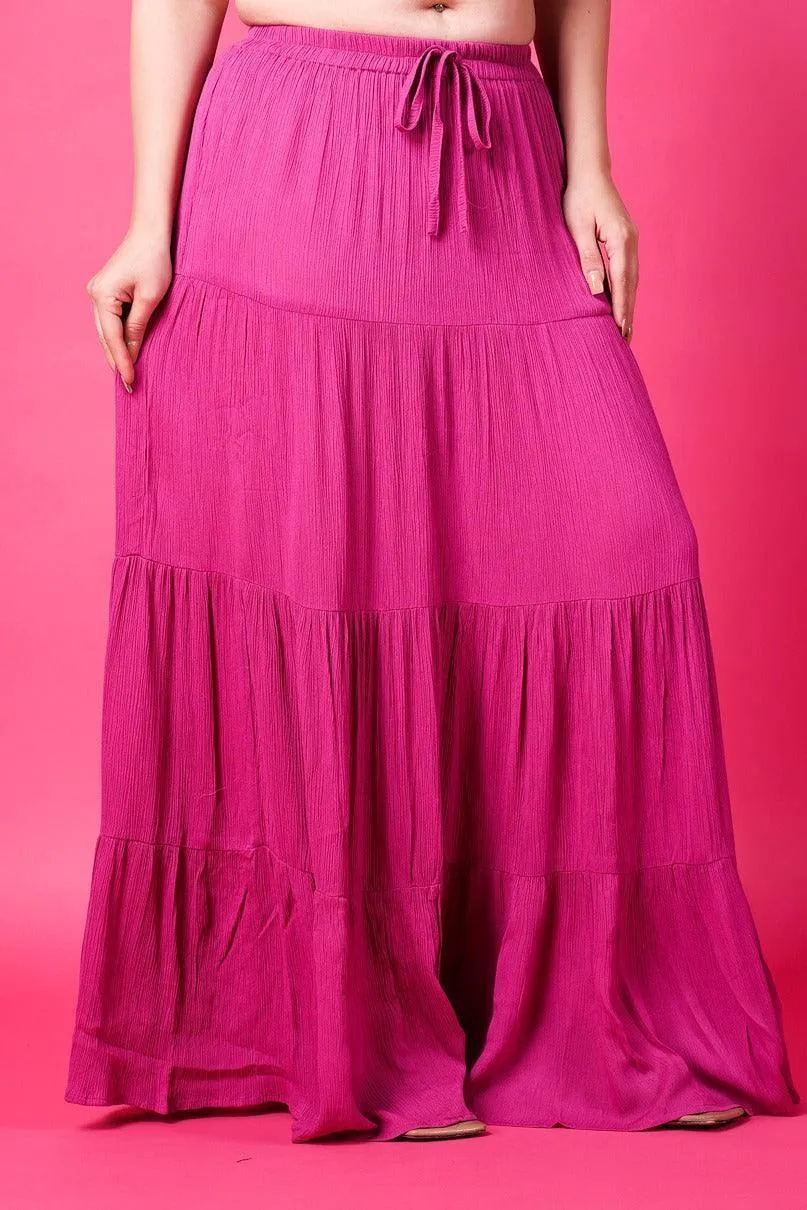 Pink Solid Layered Maxi Skirt