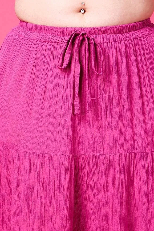 Pink Solid Layered Maxi Skirt