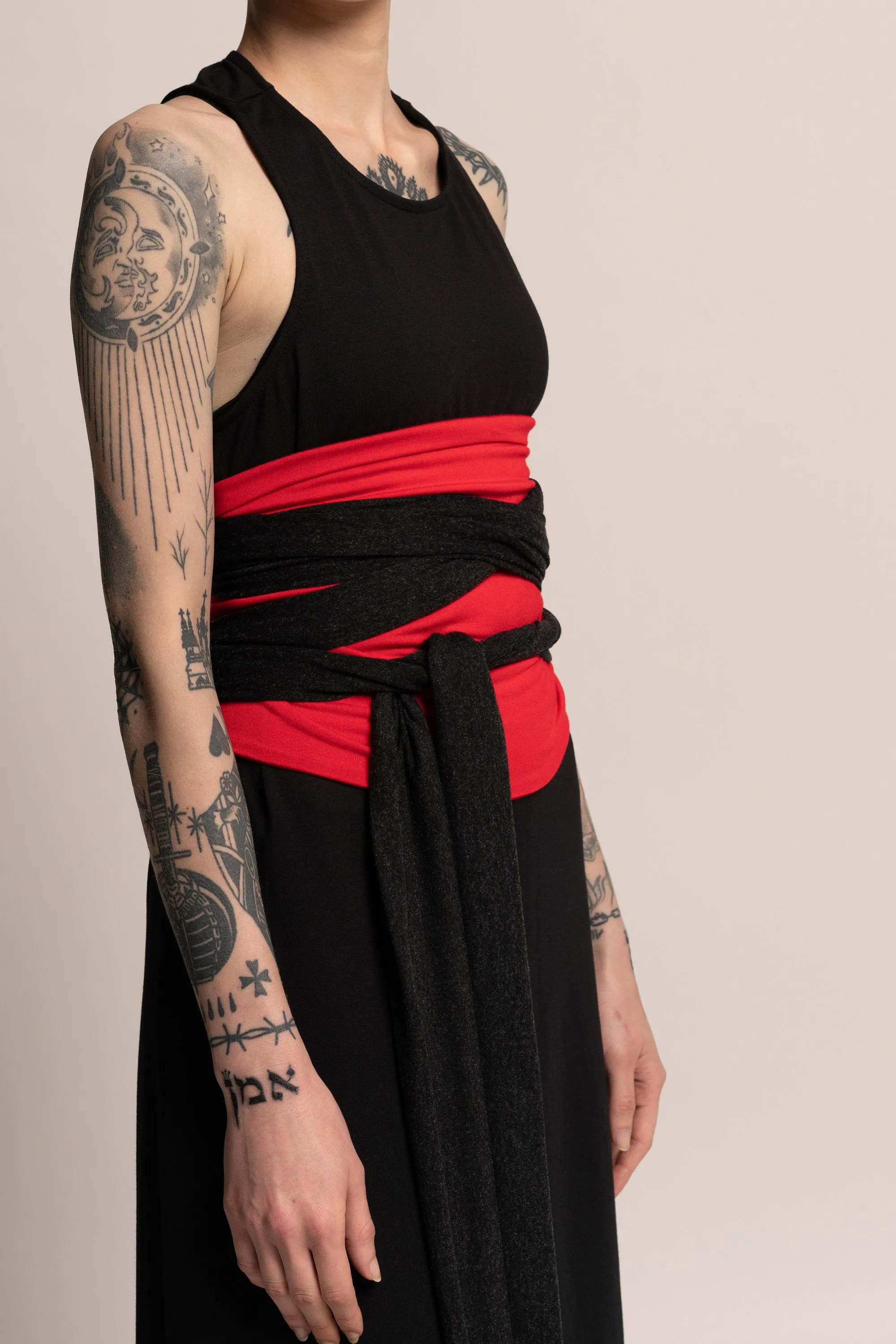 Red and Grey Wrap Obi Belt