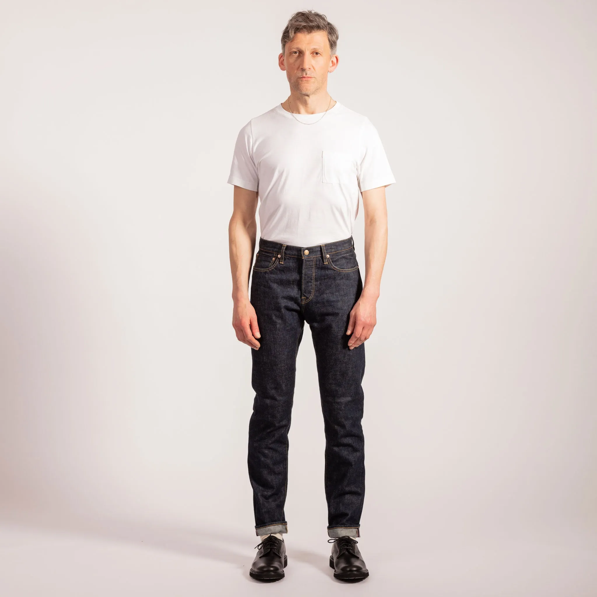 RINSE WASH INDIGO RELAXED TAPERED 005 SELVEDGE JEAN