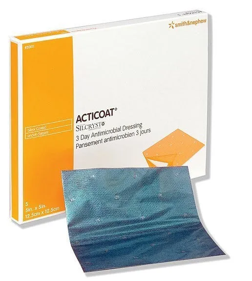 Smith & Nephew 20101 Acticoat Antimicrobial Barrier Burn Dressing With Nanocrystalline Silver, Low Adherent, Rayon/Polyester Core, Advanced Silver Technology 10cm x 10cm