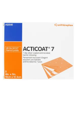 Smith & Nephew 20341 Acticoat 7 Seven Day Antimicrobial Barrier Wound Dressing, Low Adherent, Antimicrobial Barrier 5cm x 5cm