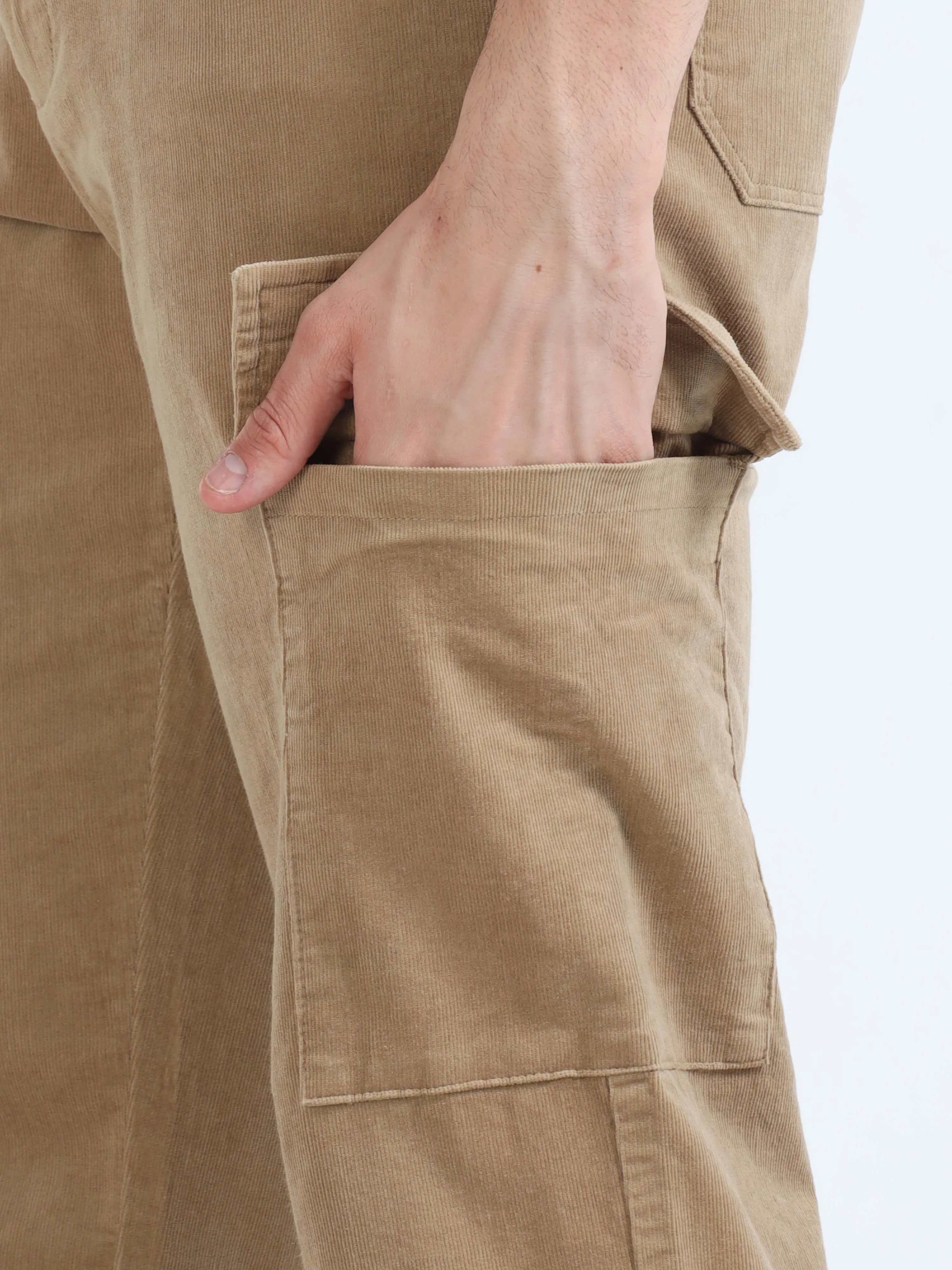 Soft Corduroy Beige Relaxed Cargo Pant