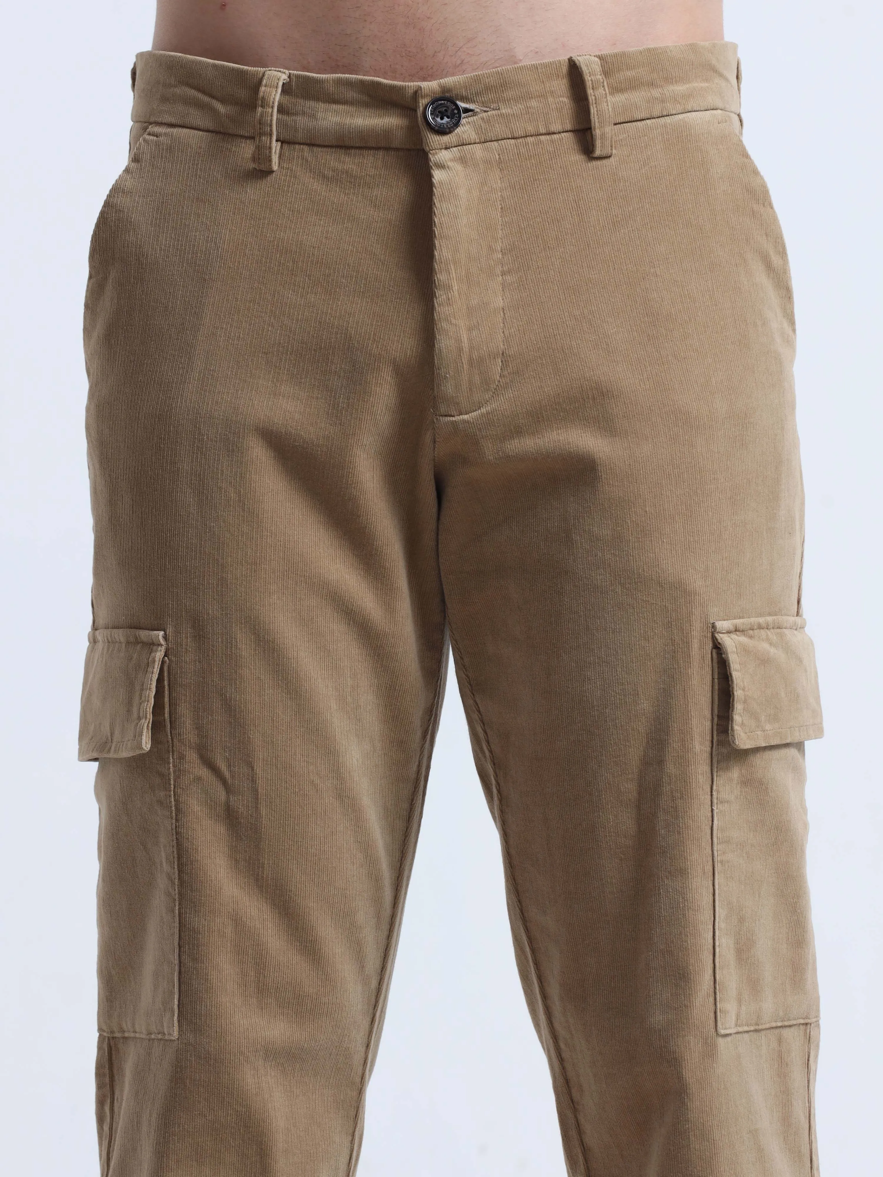 Soft Corduroy Beige Relaxed Cargo Pant