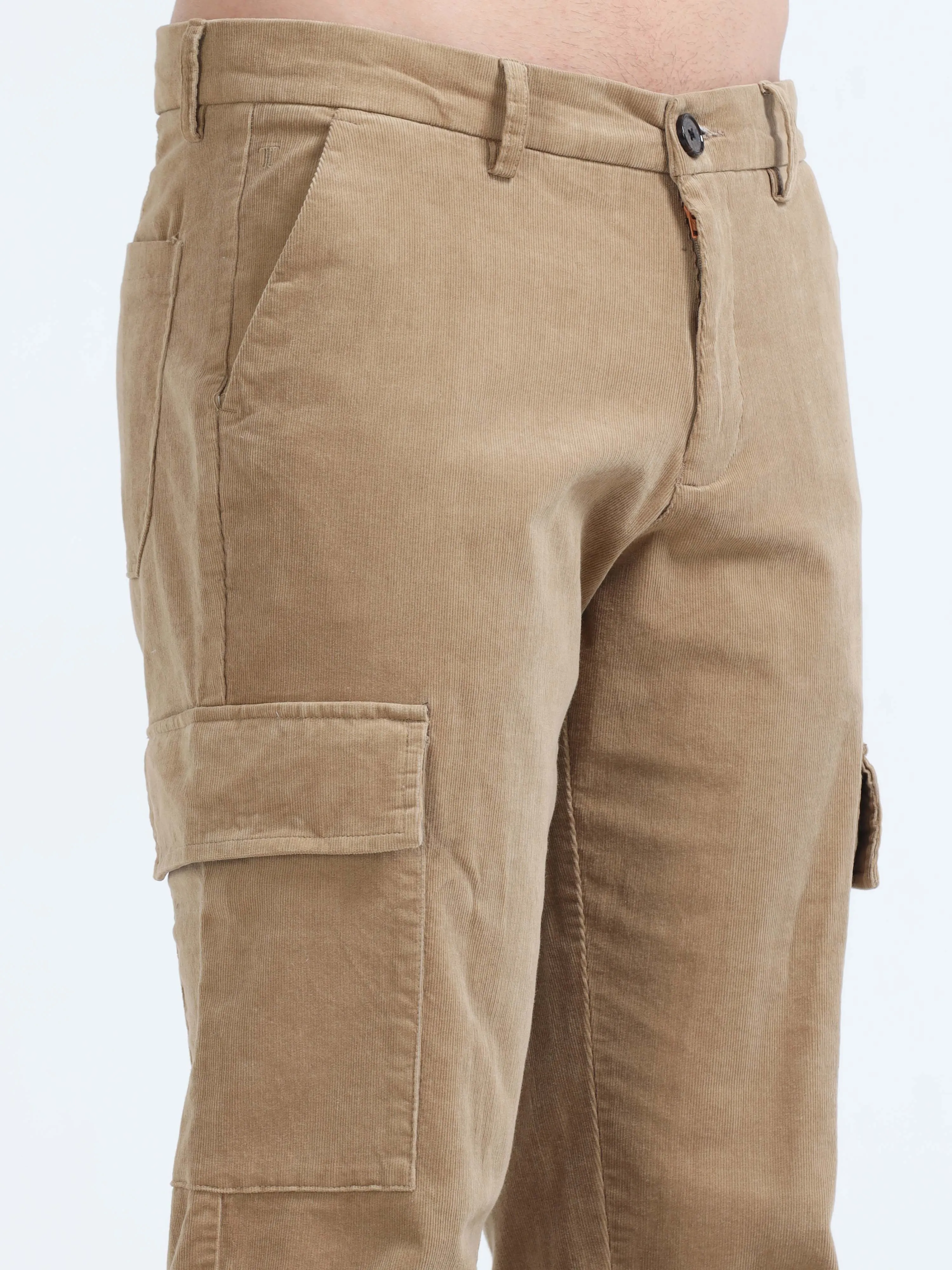 Soft Corduroy Beige Relaxed Cargo Pant