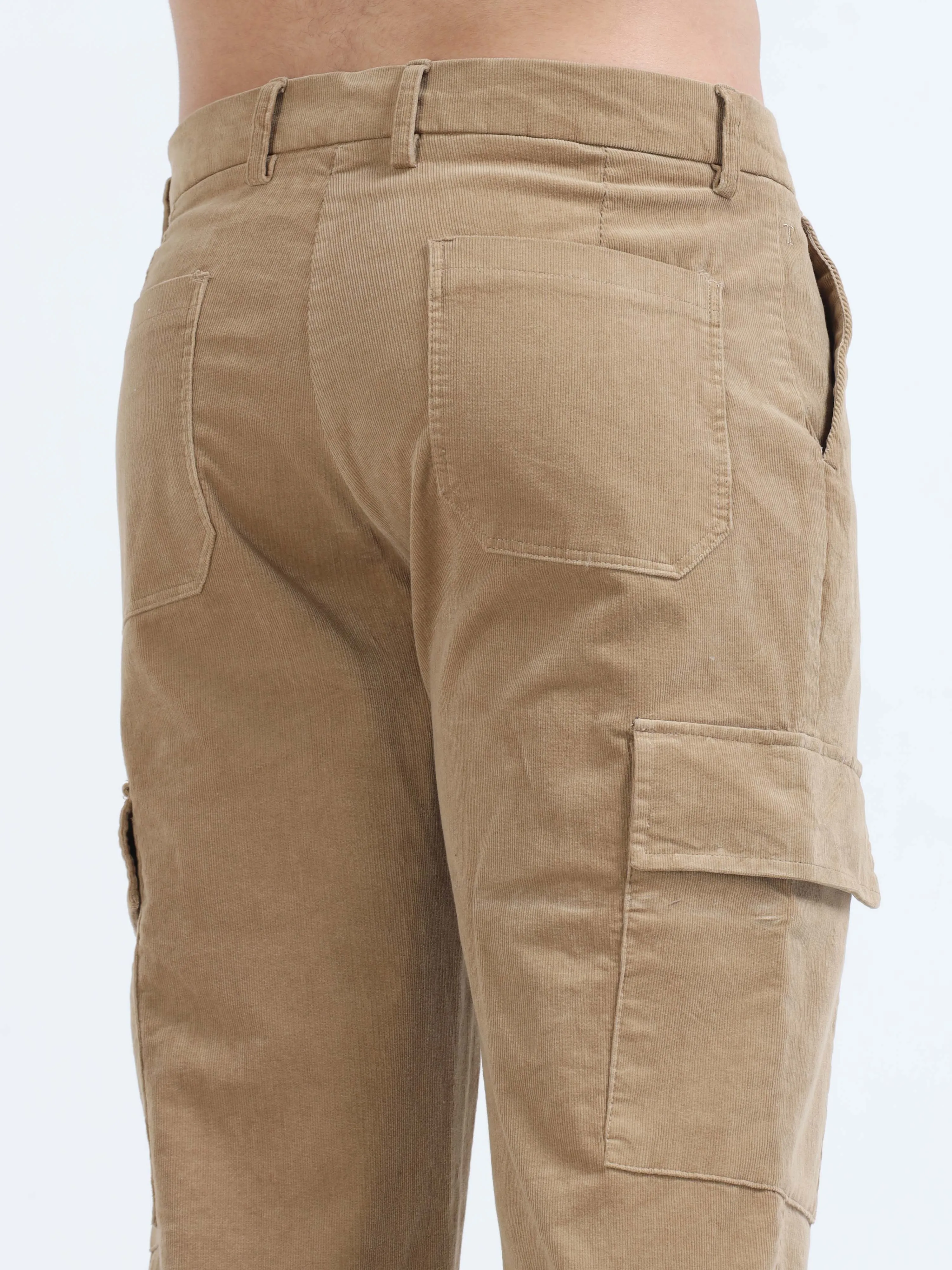 Soft Corduroy Beige Relaxed Cargo Pant