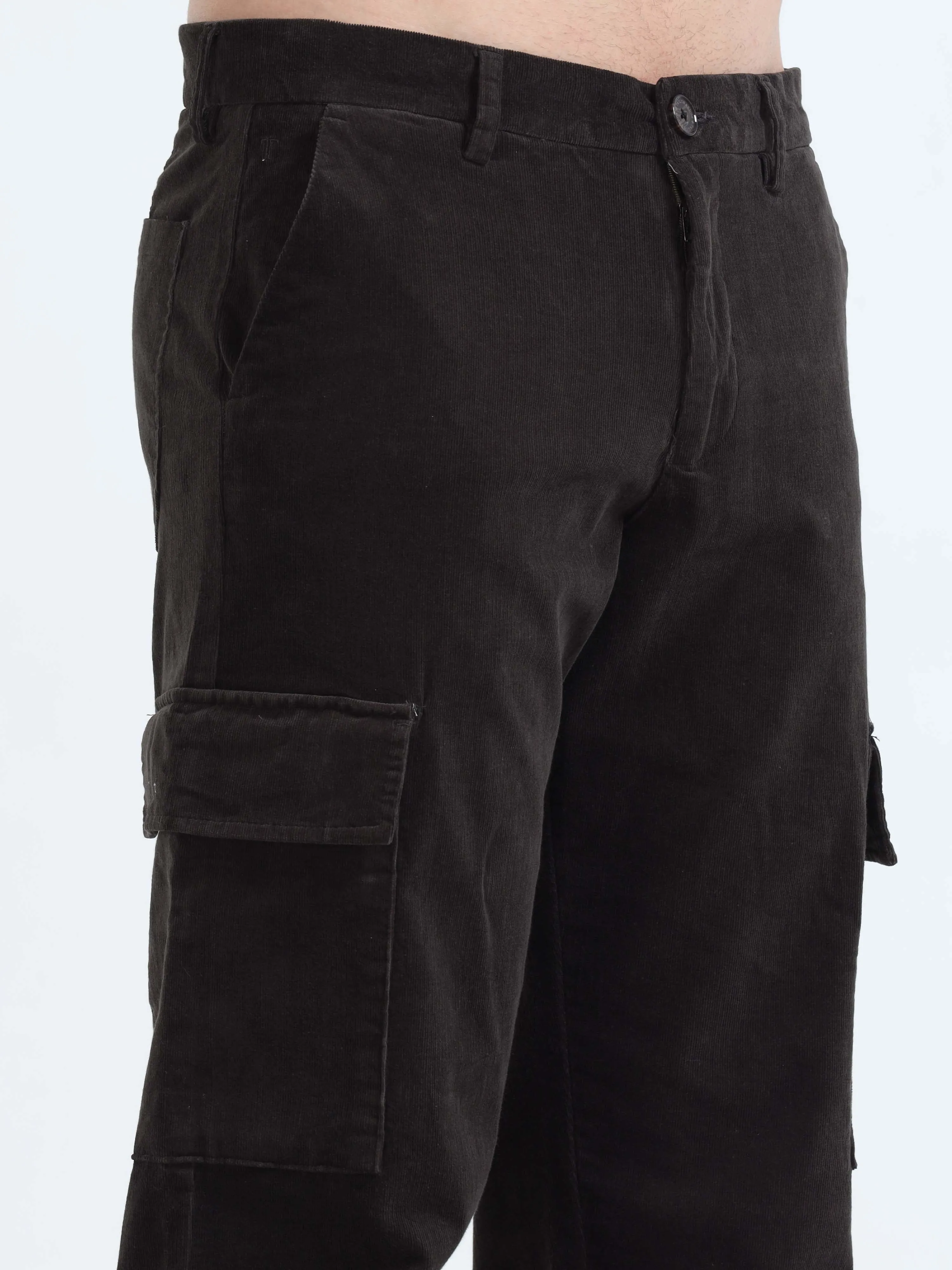 Soft Corduroy Dark Olive Relaxed Cargo Pant