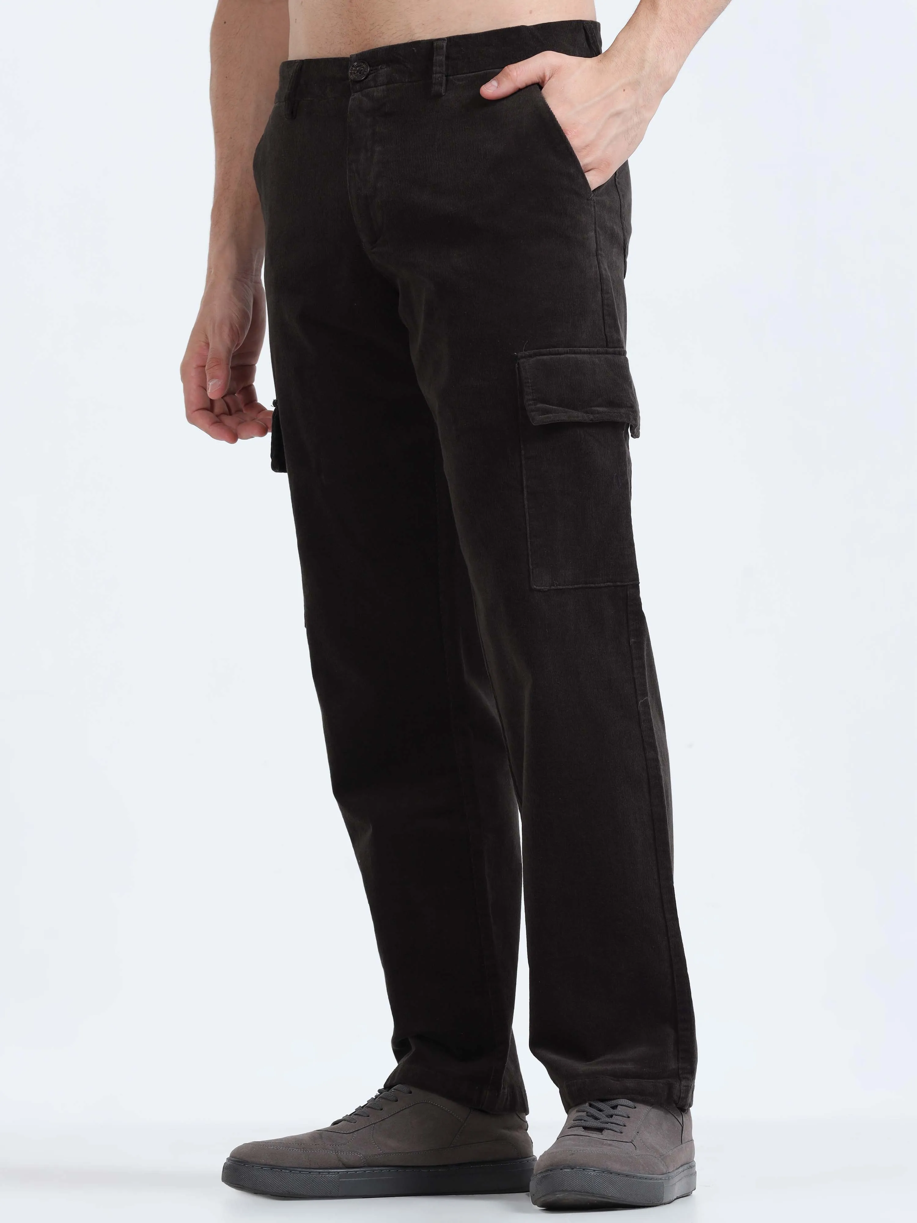 Soft Corduroy Dark Olive Relaxed Cargo Pant