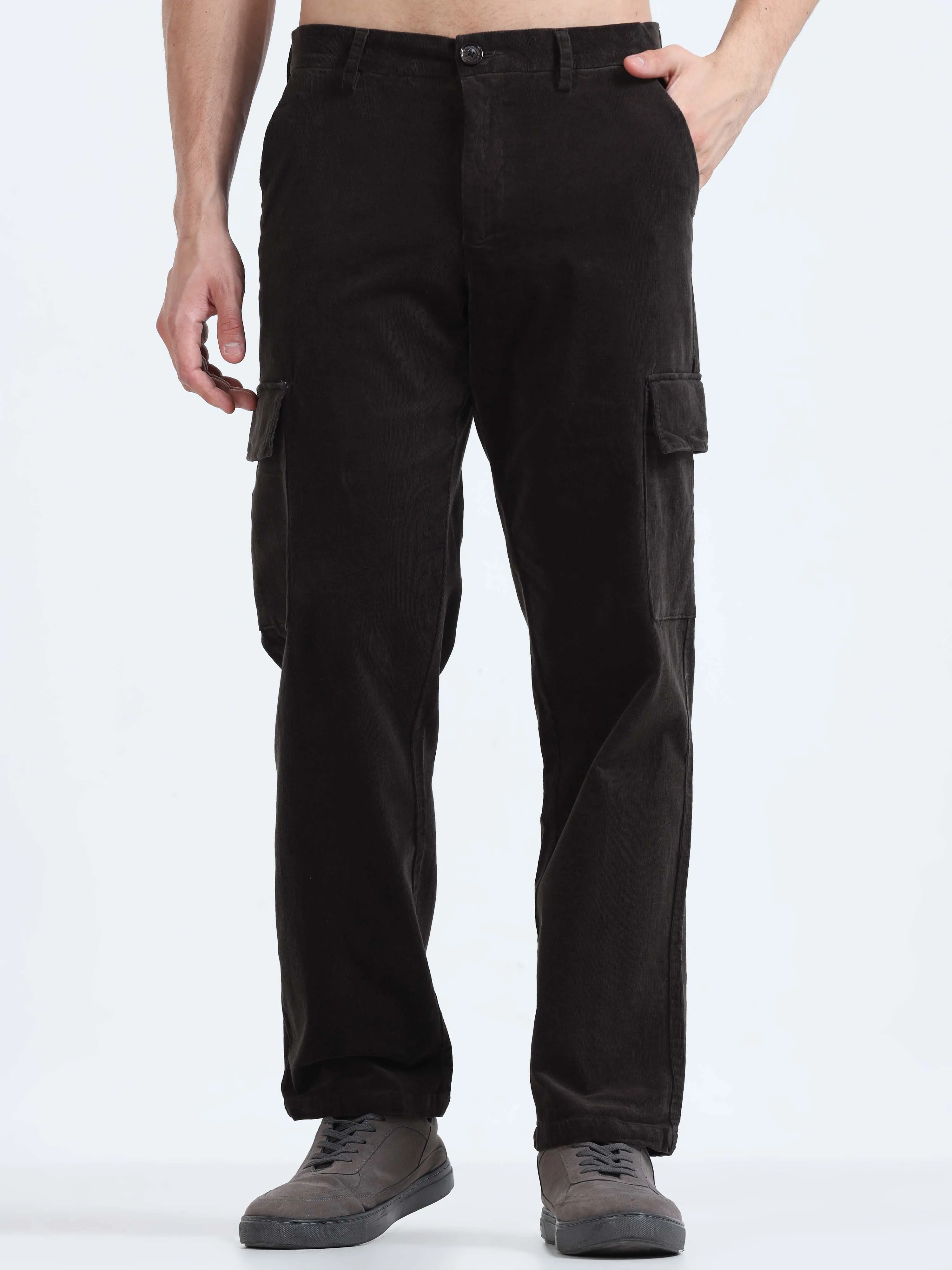 Soft Corduroy Dark Olive Relaxed Cargo Pant