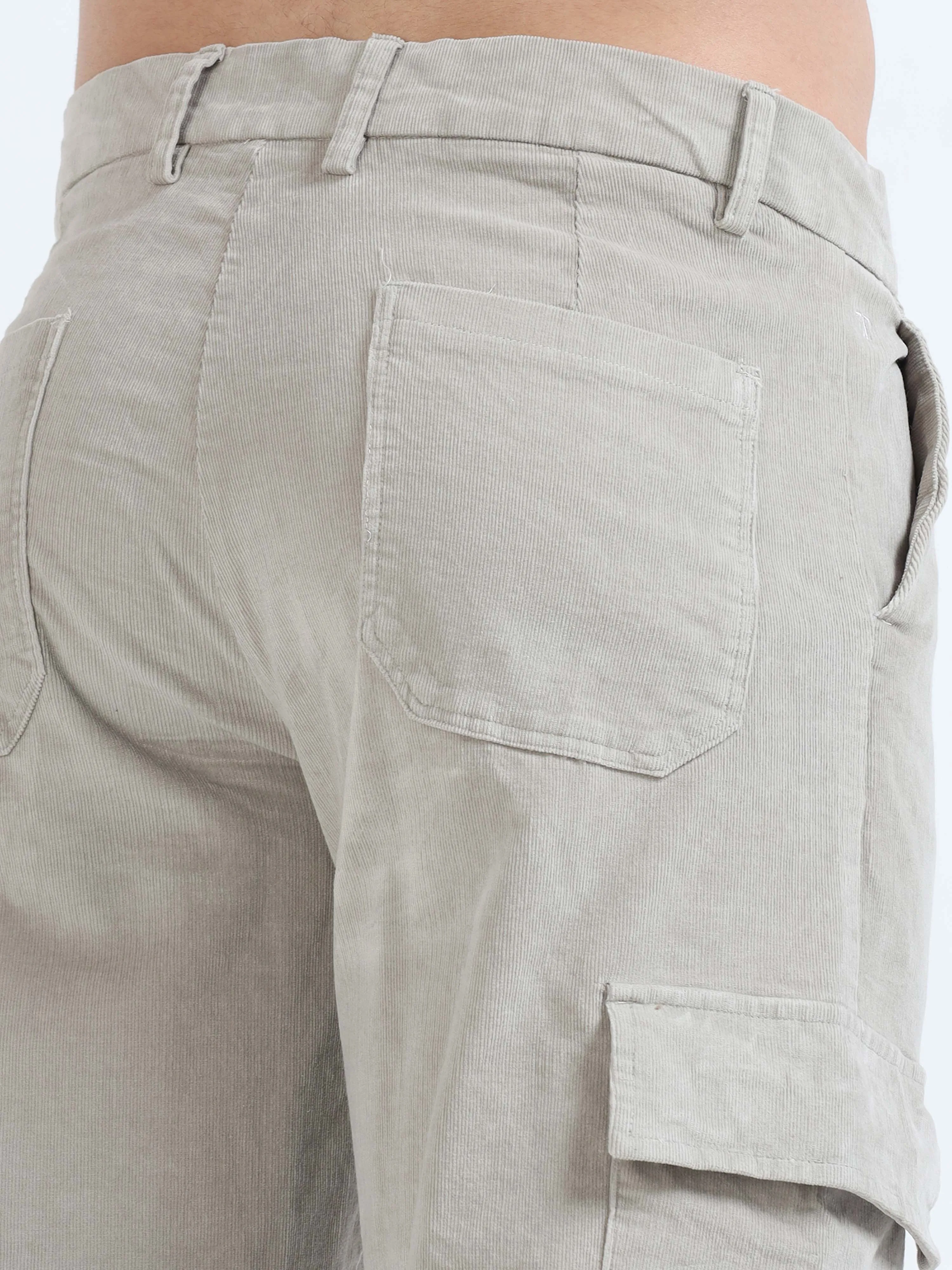 Soft Corduroy Light Grey Relaxed Cargo Pant