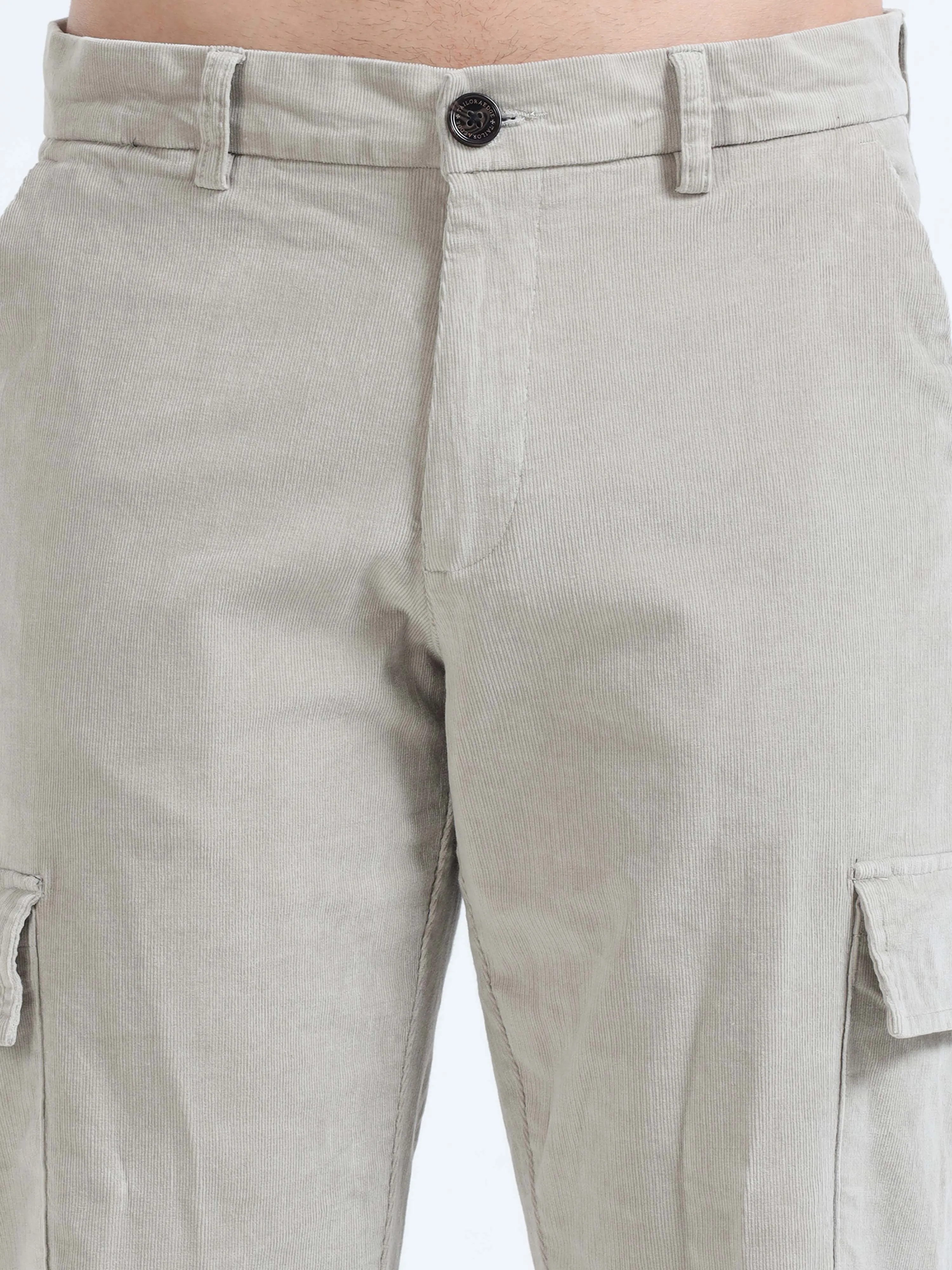 Soft Corduroy Light Grey Relaxed Cargo Pant