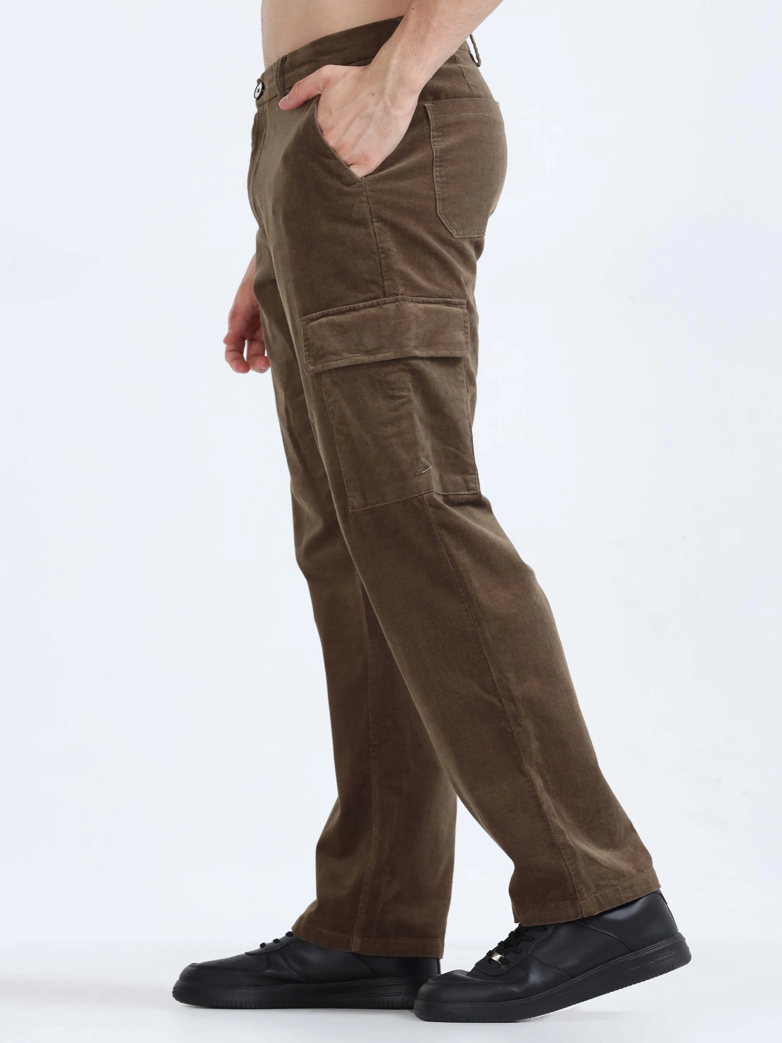 Soft Corduroy Oak Olive Relaxed Cargo Pant