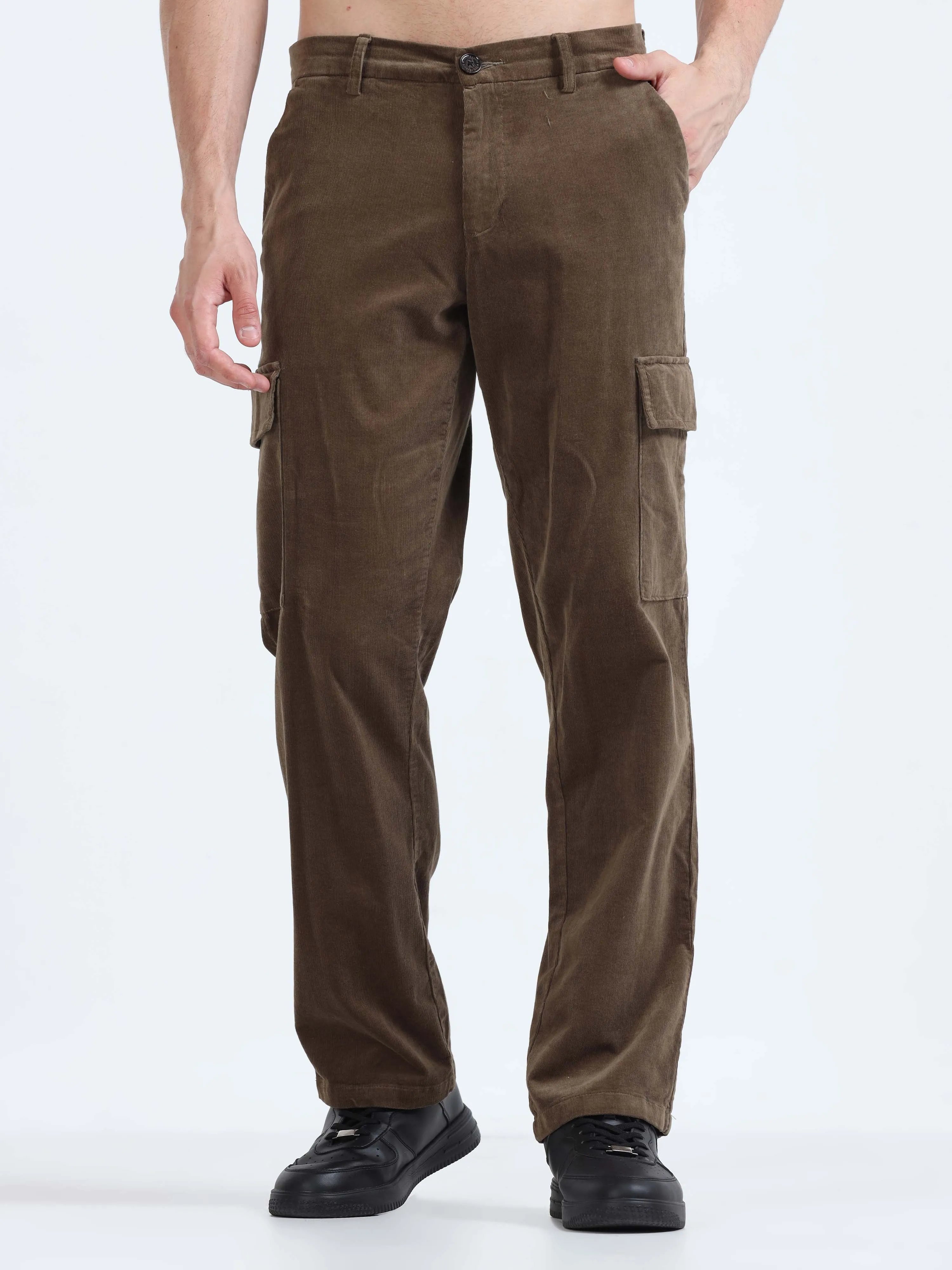 Soft Corduroy Oak Olive Relaxed Cargo Pant