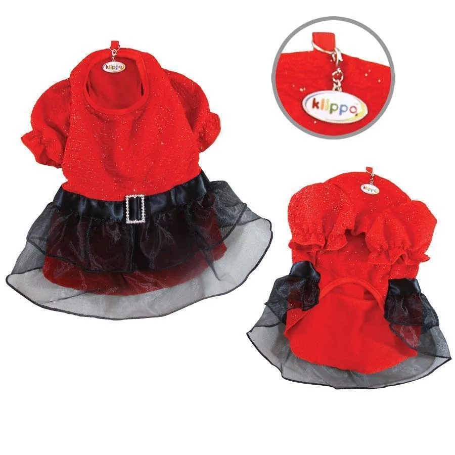 Sparkling Red Dog Dress With Puffy Sleeves