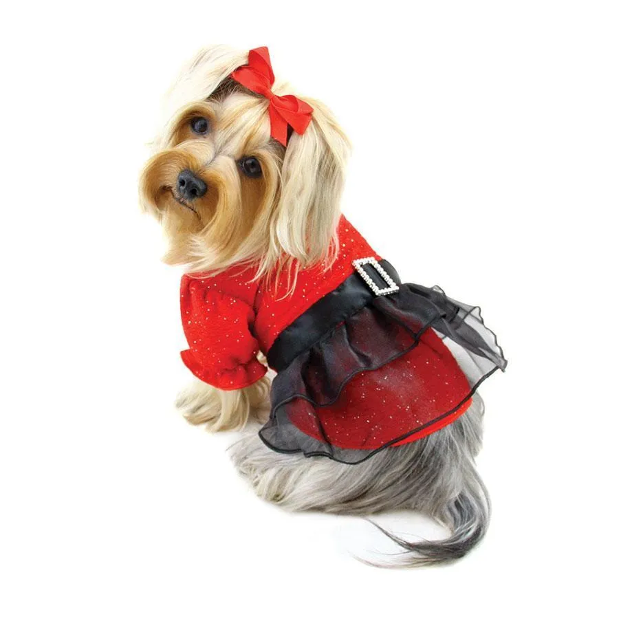 Sparkling Red Dog Dress With Puffy Sleeves