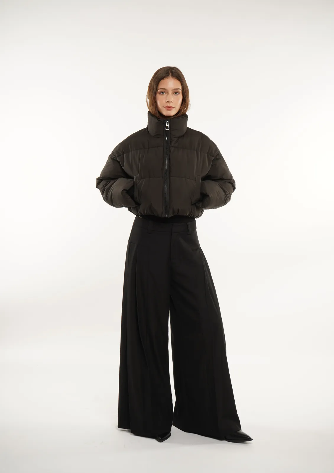 Stand-up Collar Cropped Puffer Jacket Splashproof