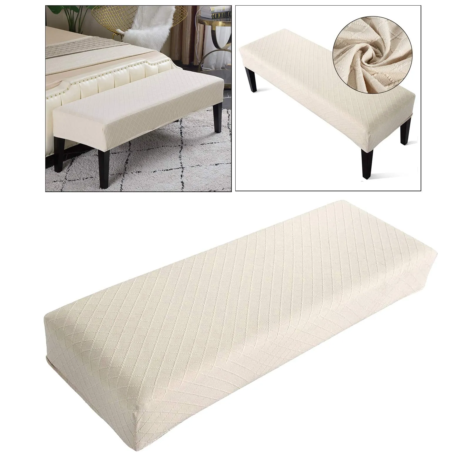 Street27 Polyester Bench High Stretch Slipcover Dining Room Bench Seat Cushion Cover Beige