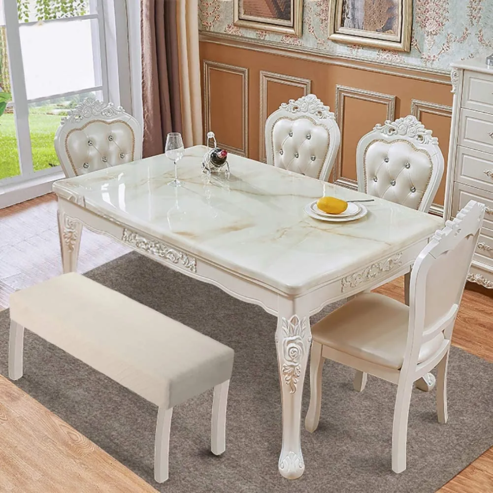 Street27 Polyester Bench High Stretch Slipcover Dining Room Bench Seat Cushion Cover Beige