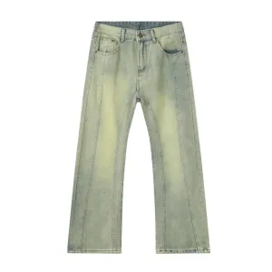 Summer Male Jeans Vintage Worn-out Washing Straight Denim Pants Casual Wide Leg Buttom Loose Korean Style 9C6390