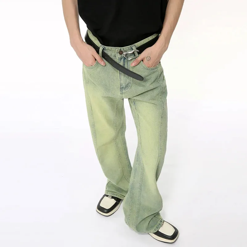 Summer Male Jeans Vintage Worn-out Washing Straight Denim Pants Casual Wide Leg Buttom Loose Korean Style 9C6390