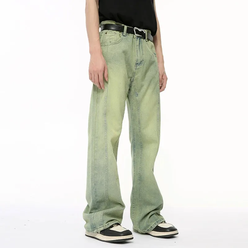 Summer Male Jeans Vintage Worn-out Washing Straight Denim Pants Casual Wide Leg Buttom Loose Korean Style 9C6390