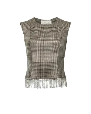 TABETTI TOP- BROWN HOUNDSTOOTH WITH CRYSTALS