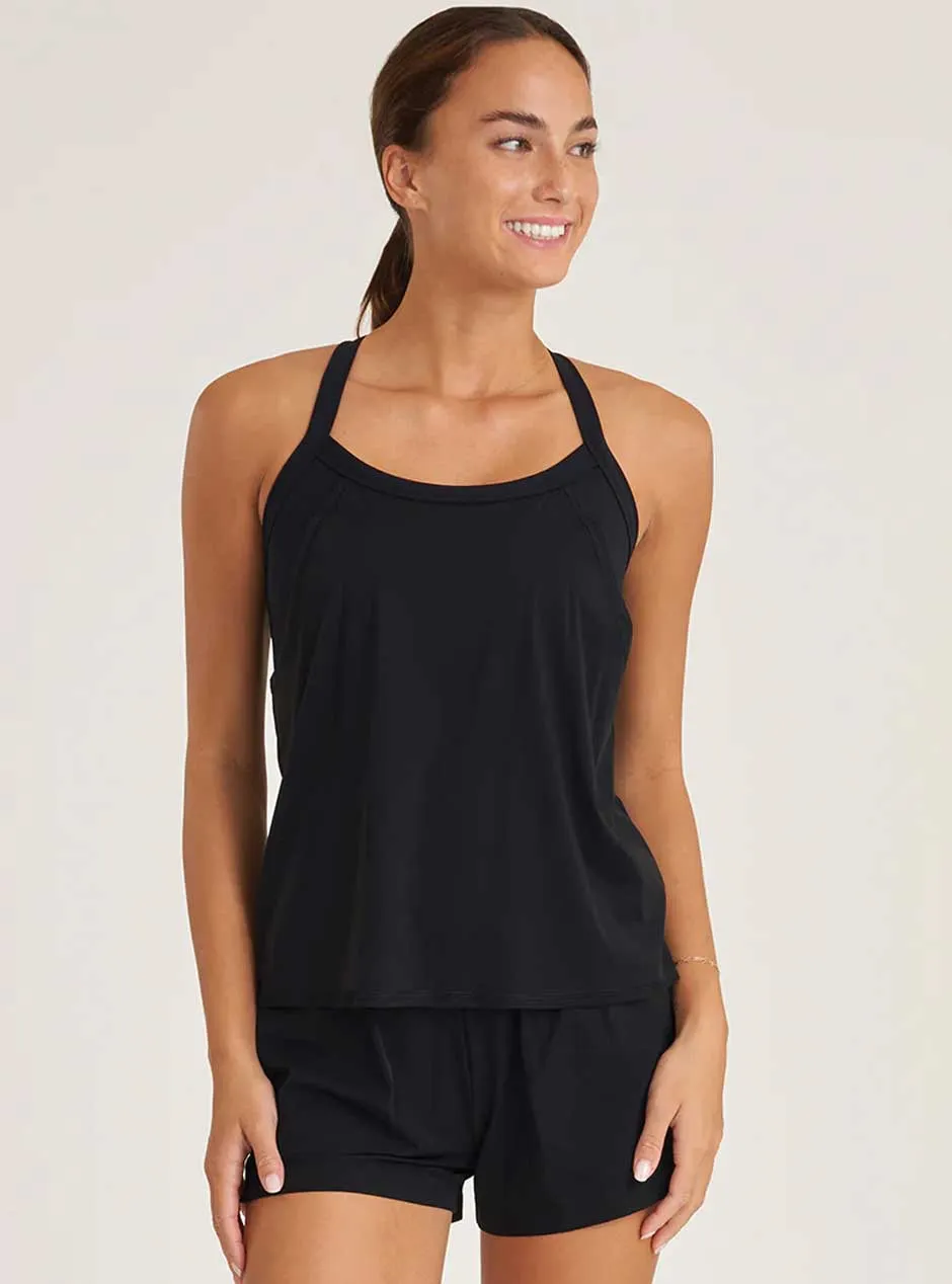 Thrive Société Women's Strappy Double Layer Performance Bra Tank Top - Black