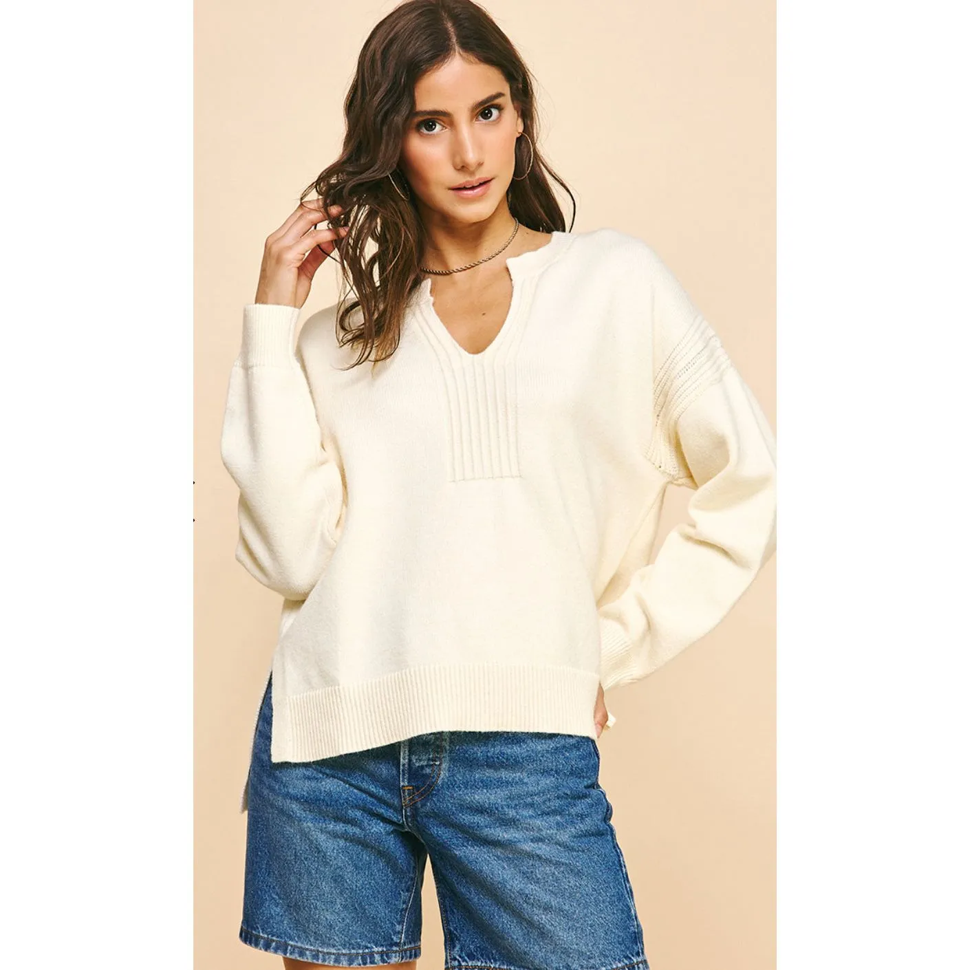 Tilly Cream V-Neck PINCH Sweater