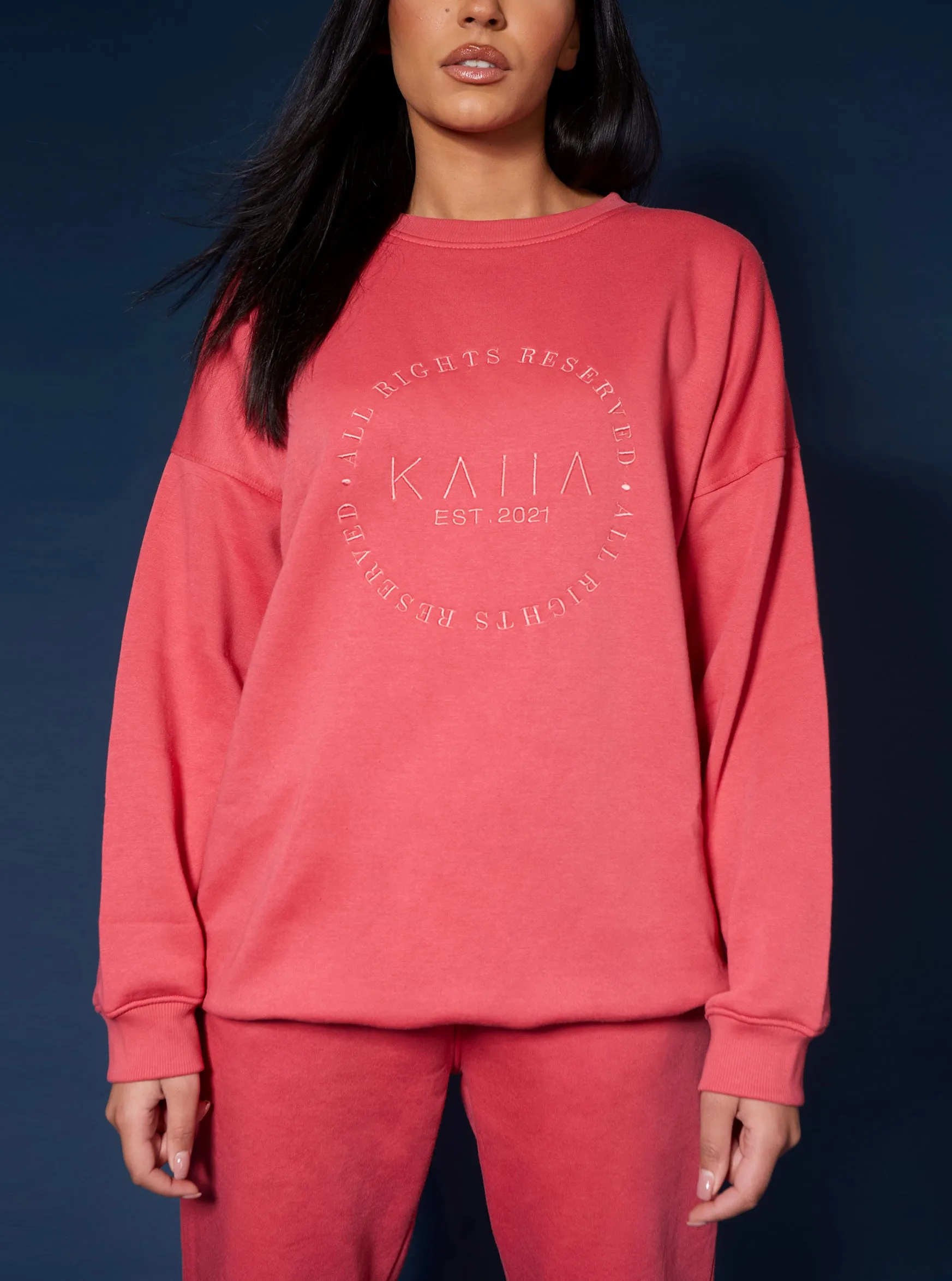 Tonal Embroidery Sweatshirt Coral