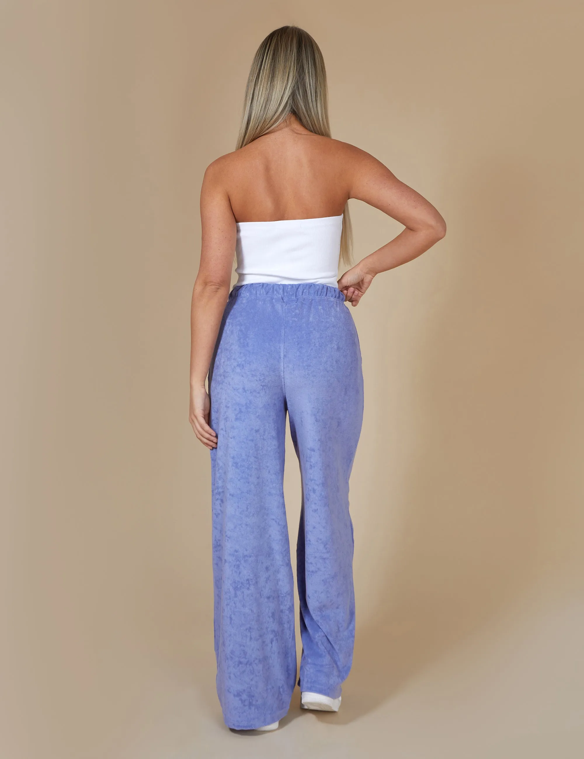 Towelling Wide Leg Joggers Purple