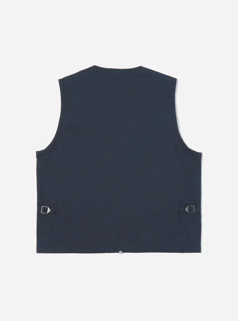 UNIVERSAL WORKS Photographers Gilet In Navy Grey Lord Cotton Linen