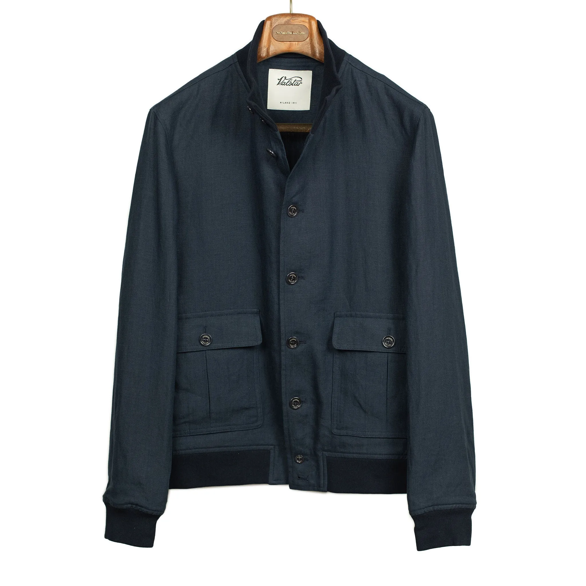 Valstarino bomber jacket in Blue Notte navy linen, unlined