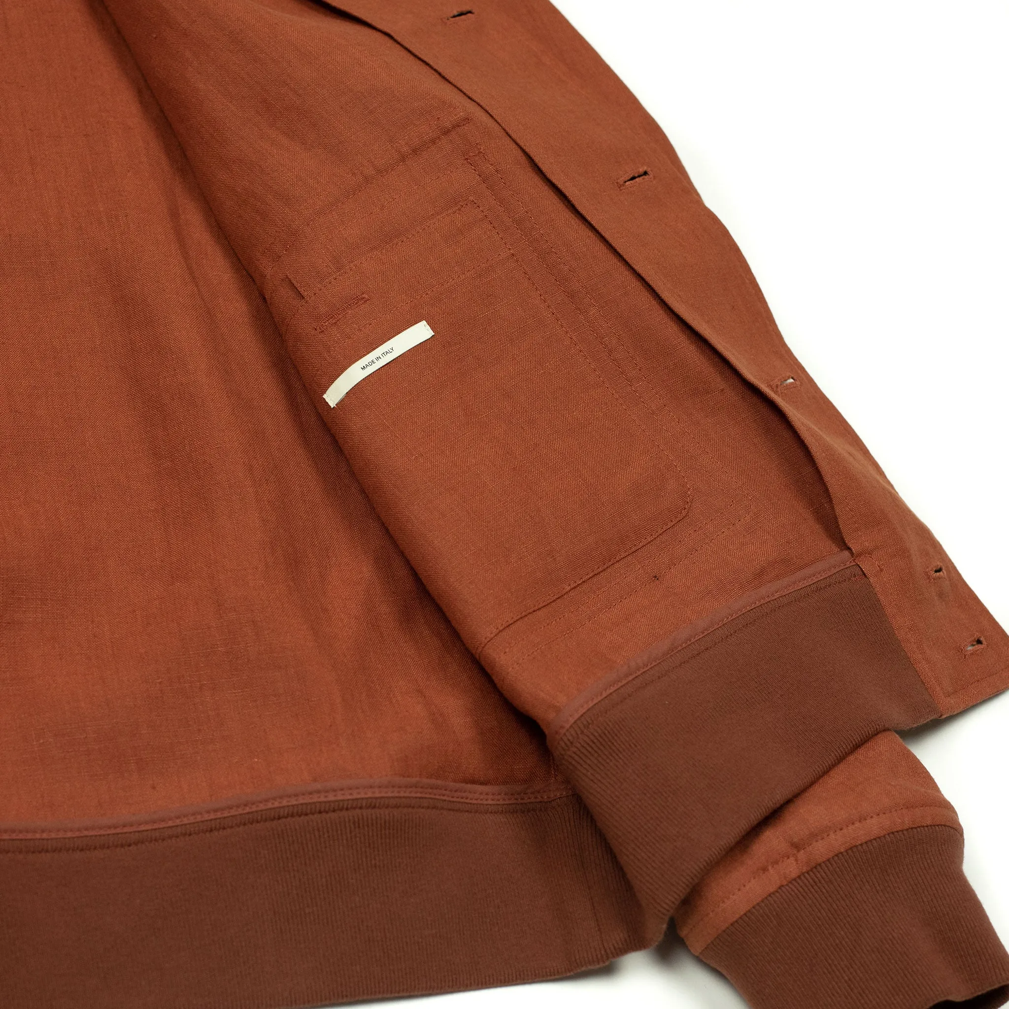 Valstarino bomber jacket in Carota burnt orange linen, unlined