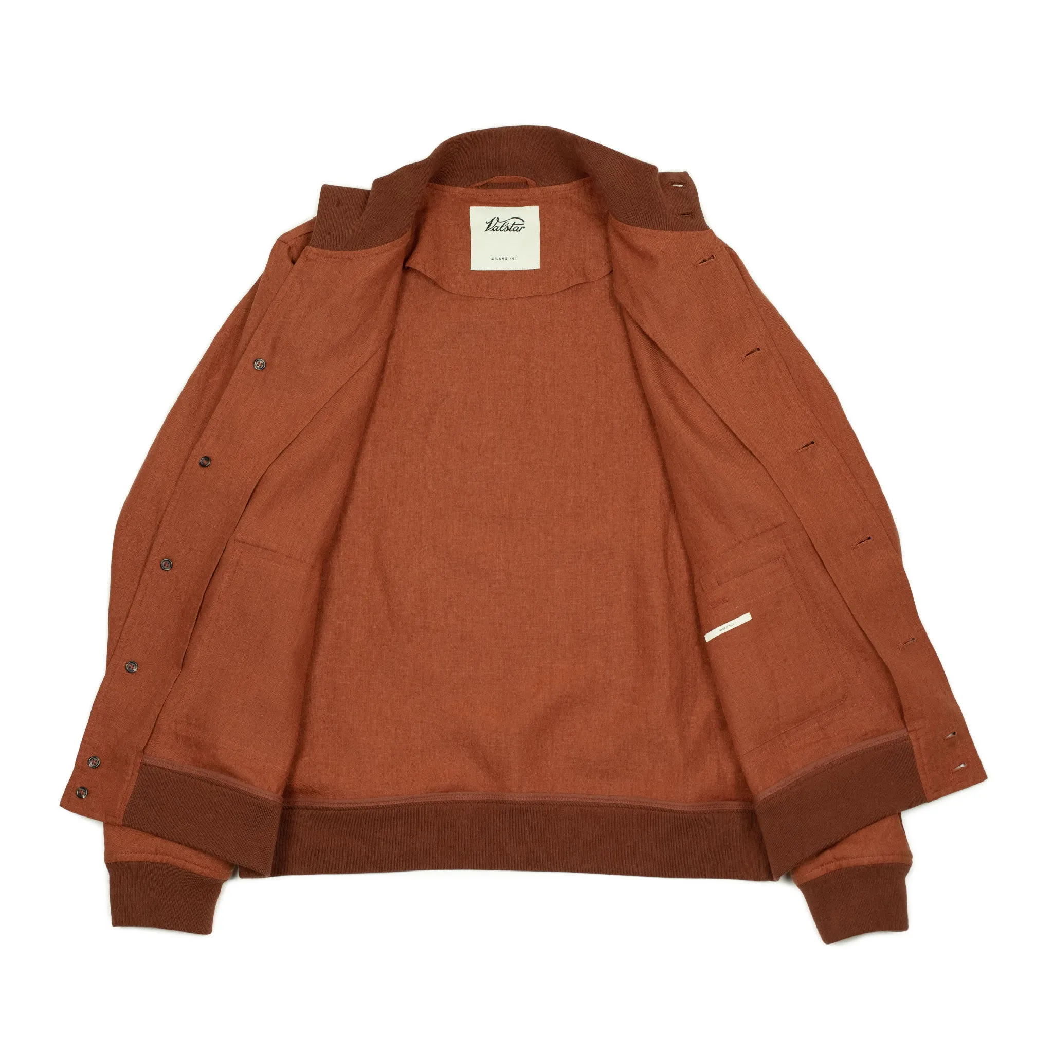 Valstarino bomber jacket in Carota burnt orange linen, unlined