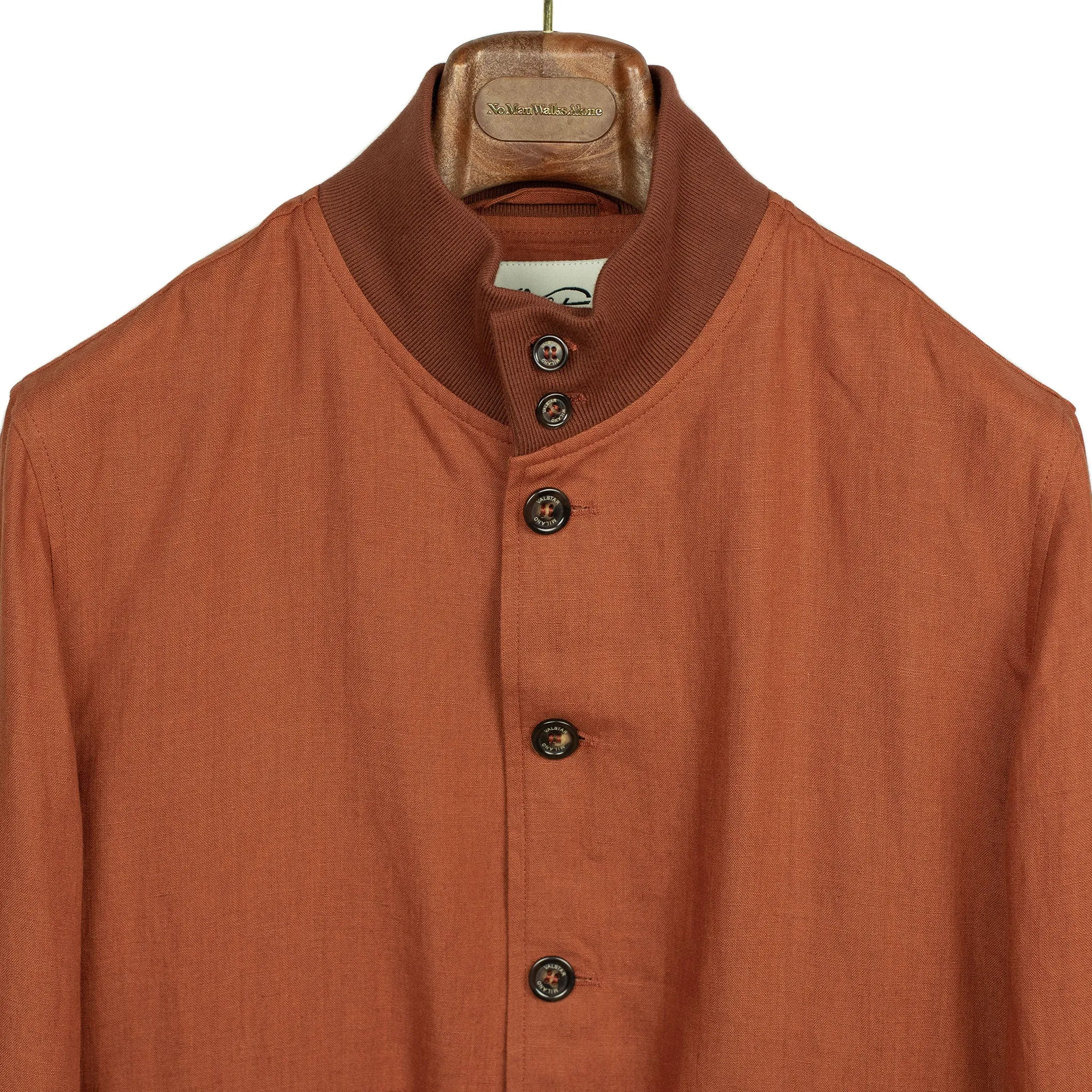 Valstarino bomber jacket in Carota burnt orange linen, unlined