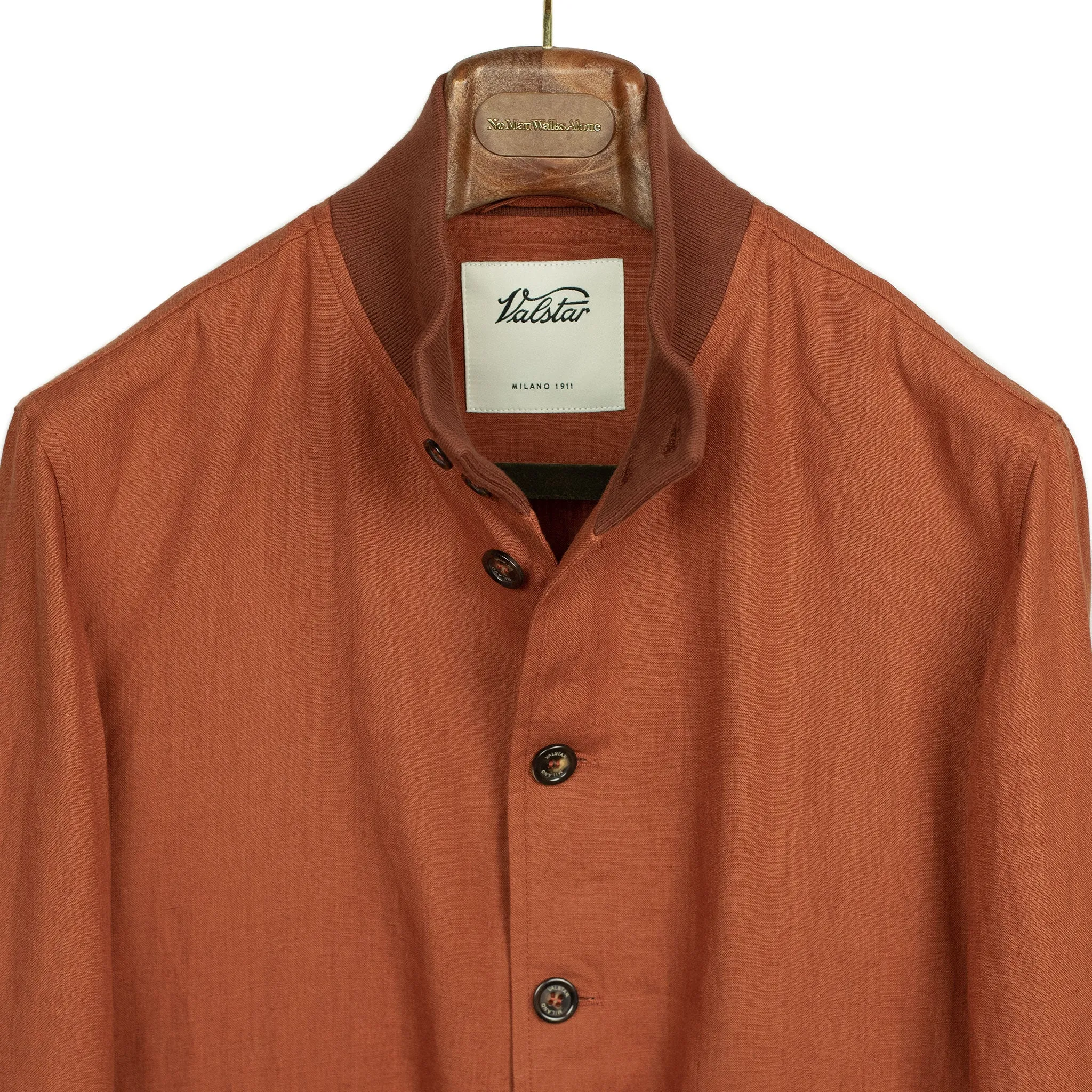 Valstarino bomber jacket in Carota burnt orange linen, unlined