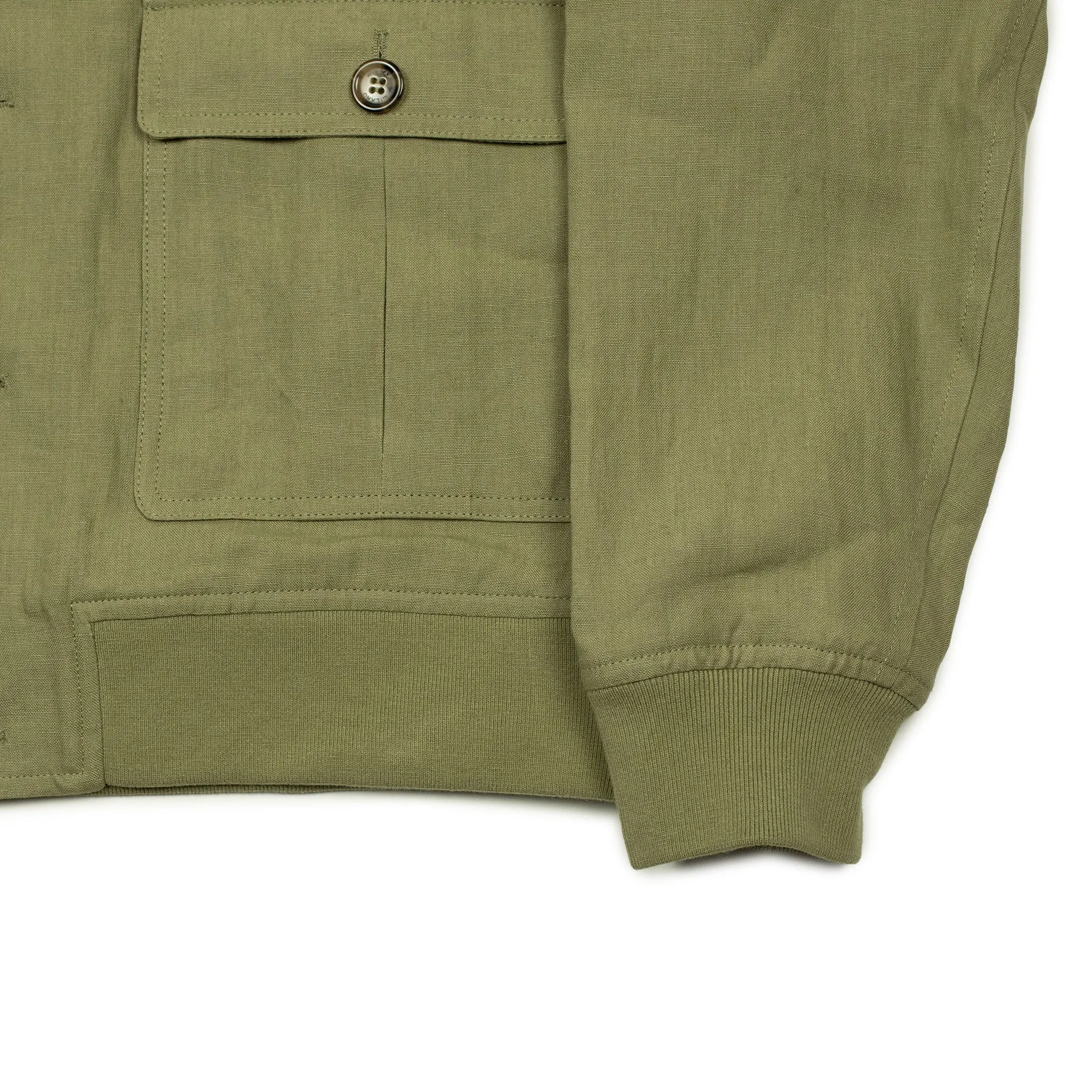 Valstarino bomber jacket in Safari sage green linen, unlined