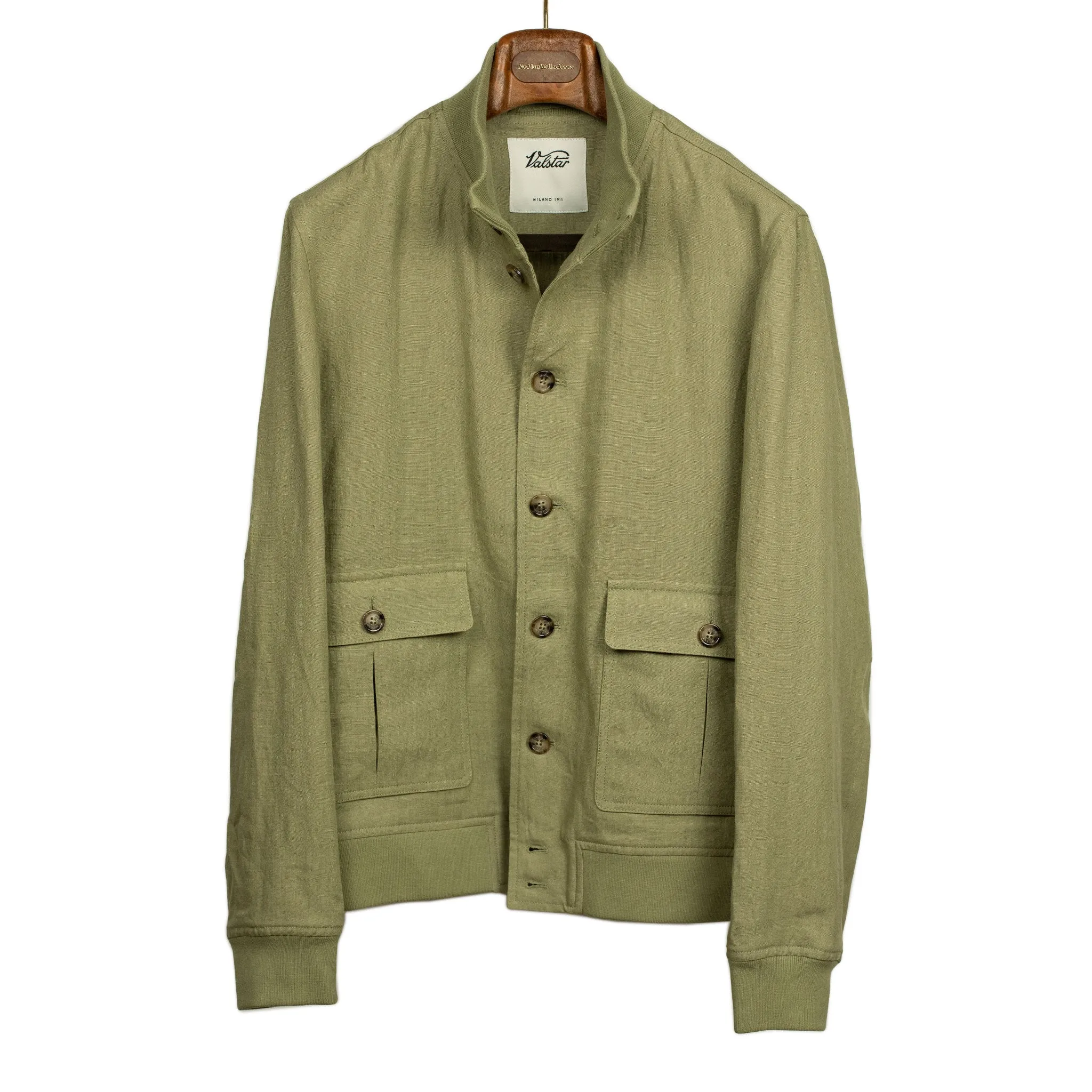 Valstarino bomber jacket in Safari sage green linen, unlined