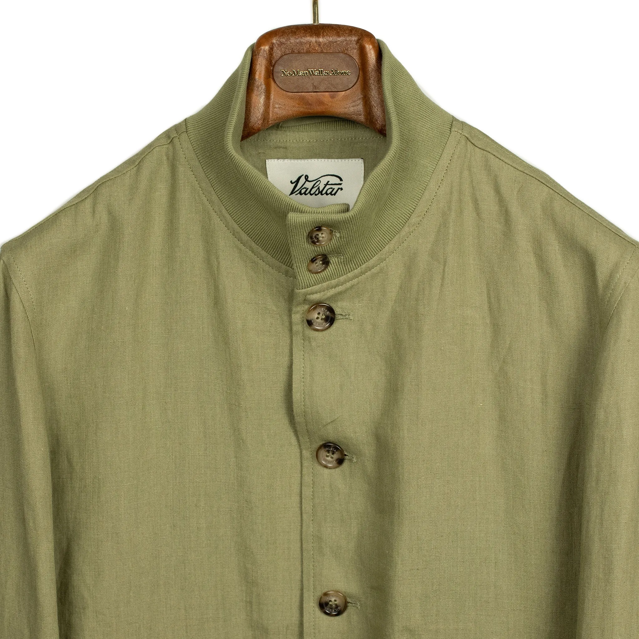 Valstarino bomber jacket in Safari sage green linen, unlined