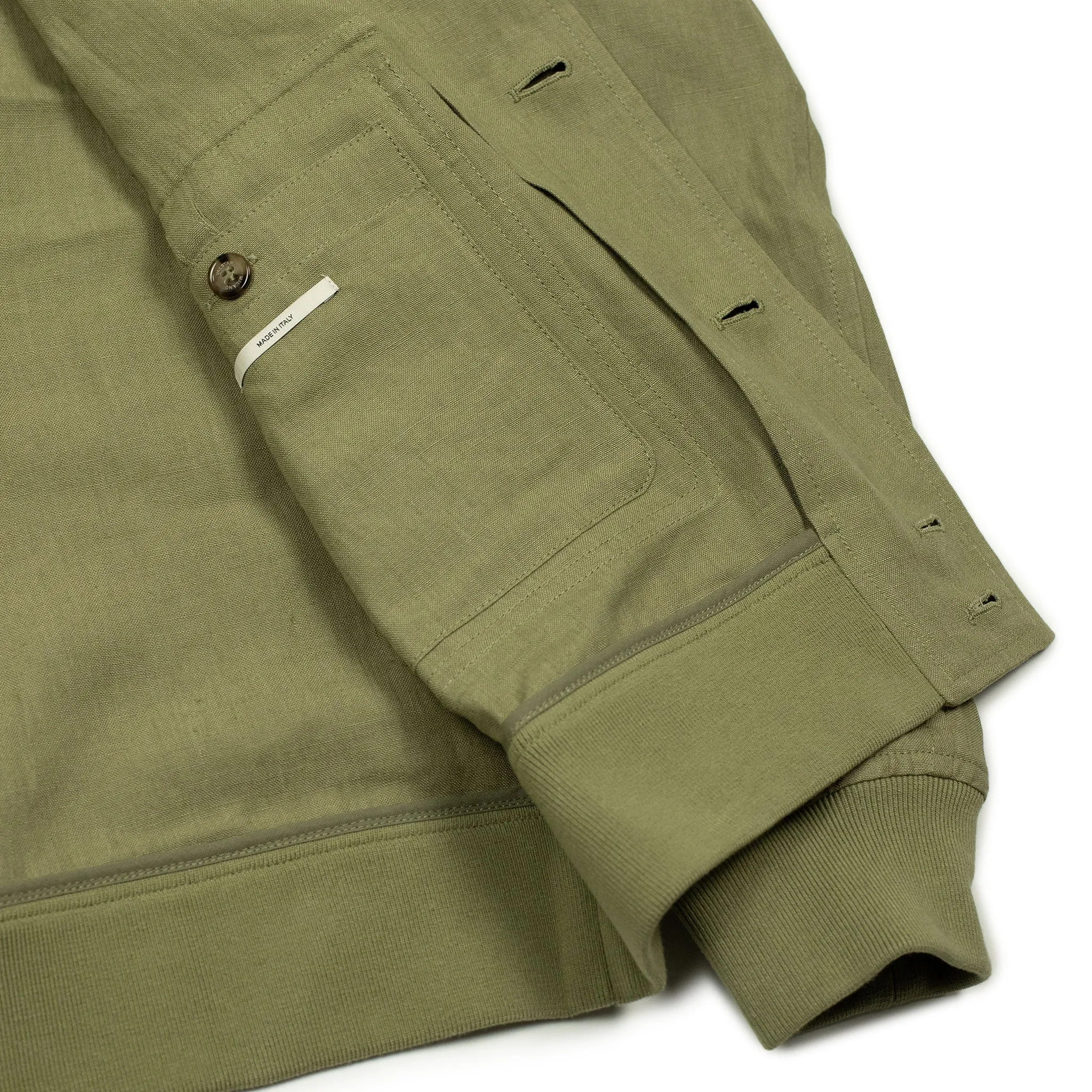 Valstarino bomber jacket in Safari sage green linen, unlined