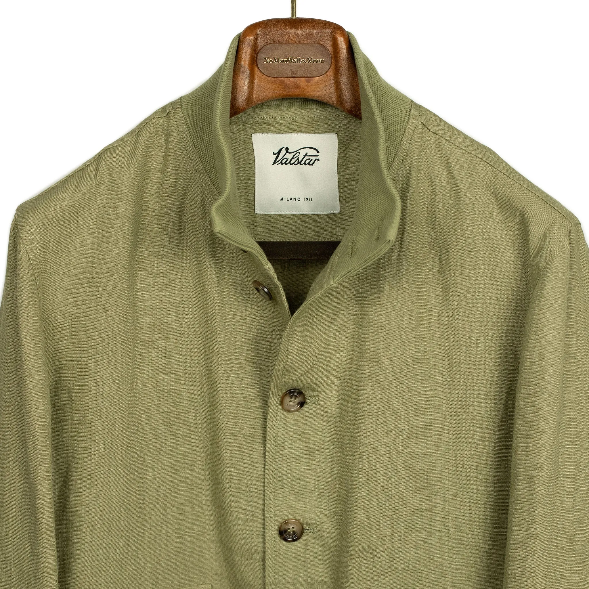 Valstarino bomber jacket in Safari sage green linen, unlined