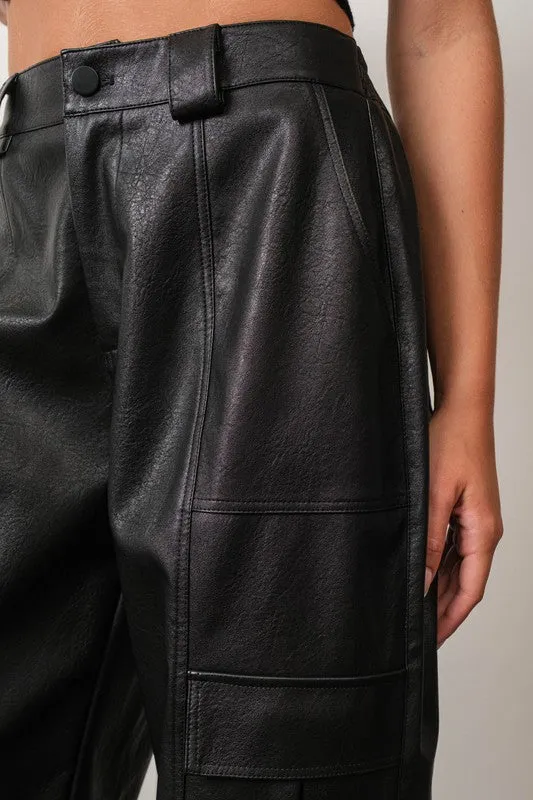 Vegan Leather Cargo Joggers