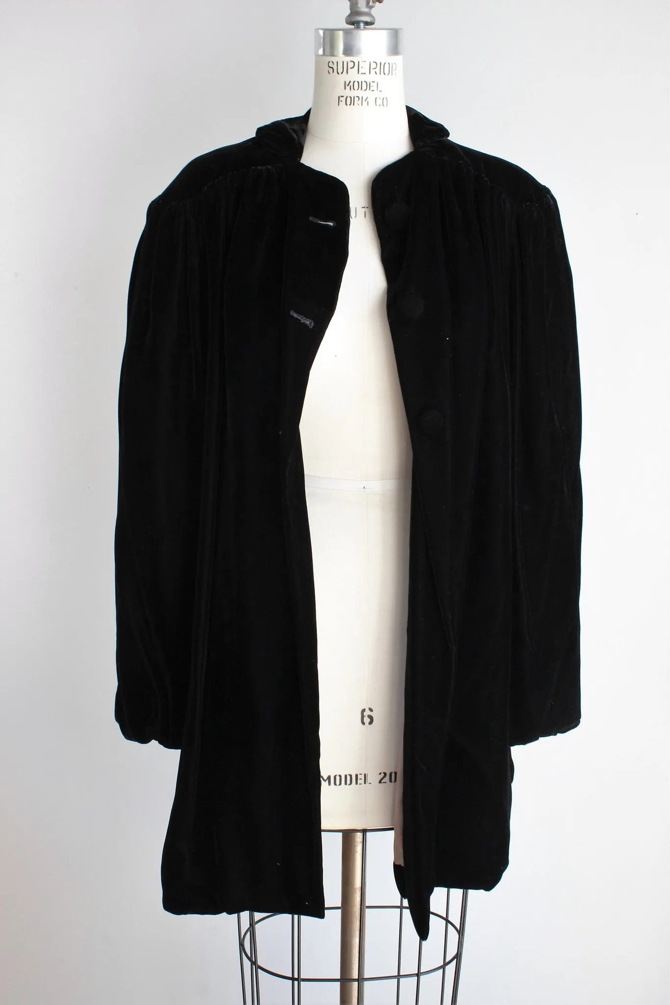 Vintage 1940s Black Velvet Opera Coat with Gold Silk Lining