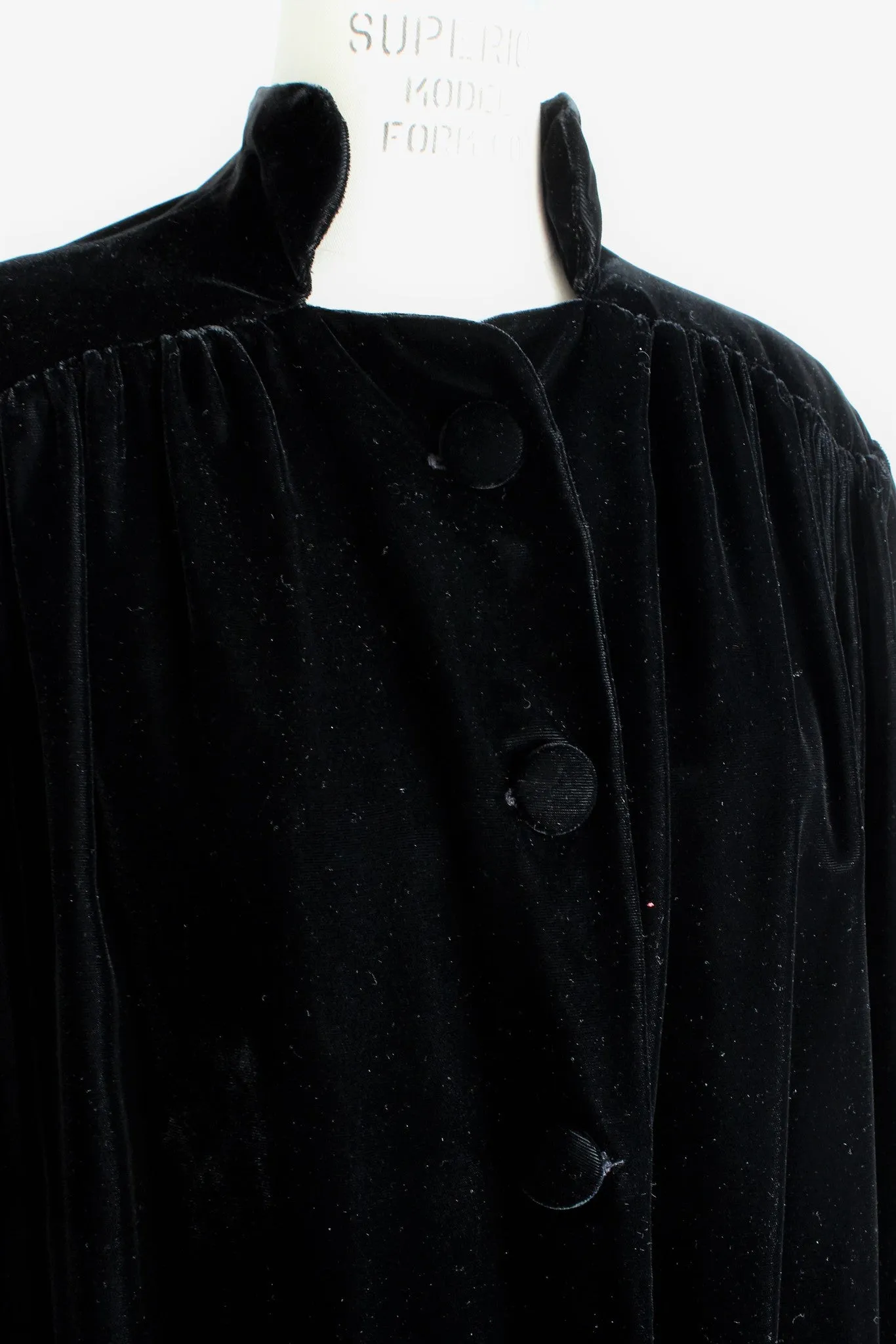 Vintage 1940s Black Velvet Opera Coat with Gold Silk Lining