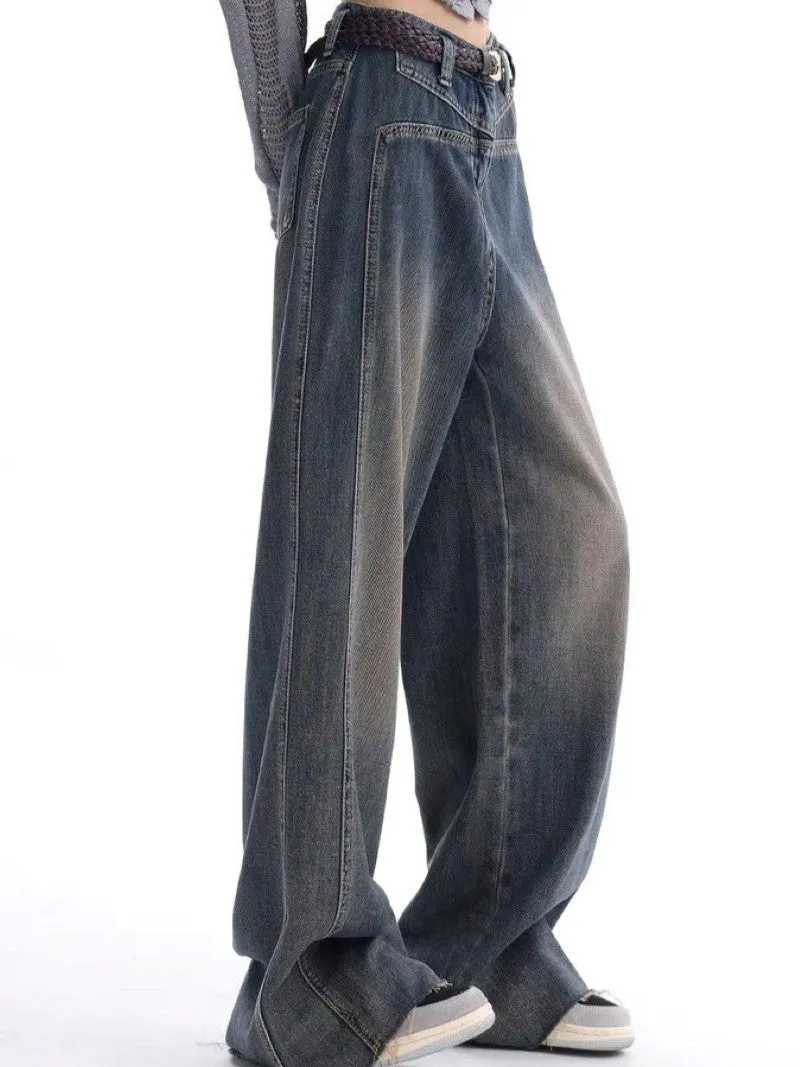 Wenkouban 2000s Y2K vintage baggy boyfriend jeans with wash effect